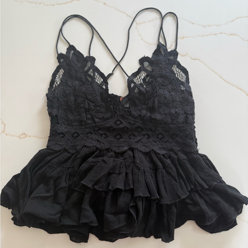 Free People Black Bustier Ruffled Camisole